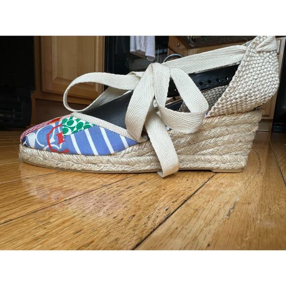 EUC Coach Patchwork Espadrille Wedges Size 8 Cottagecore CoastalChic BohoChic - Picture 3 of 5